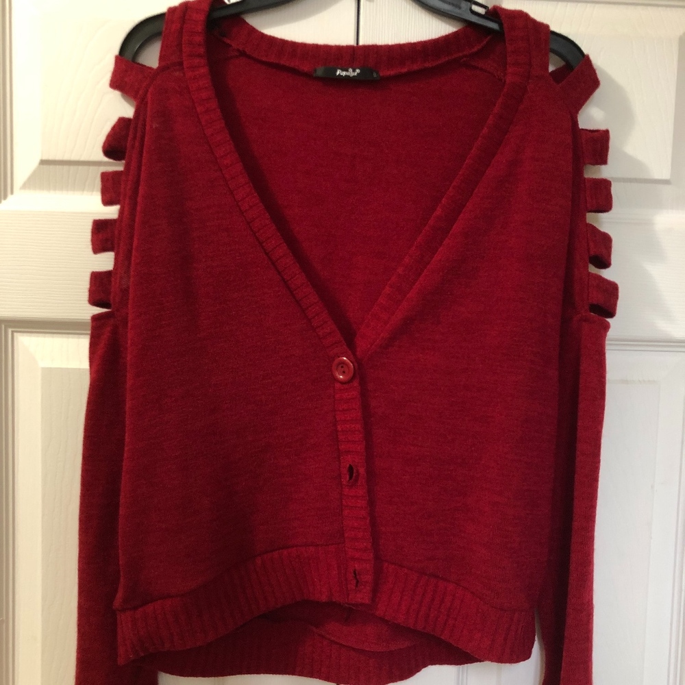 V-Neck, Shoulder Cut Out Sweater